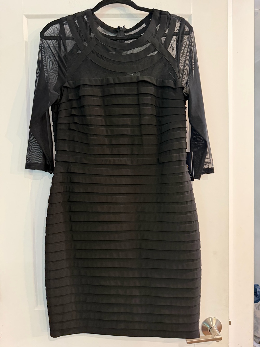 NWT Adrianna Papell Black Sheer Panel Layered Dress size 12